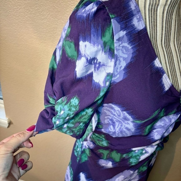 NWT Floral Dress Medium by A New Day Rich Purple Abstract Floral Hi-Low Ruched - Picture 7 of 16